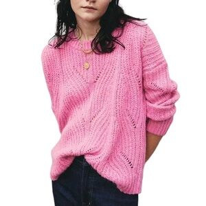 Madewell Charley Alpaca Wool Blend Pullover Jumper Sweater Top Pink knit crochet
